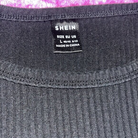 SHEIN Black and Grey Short Sleeve Ribbed Crop Tops Basics - Picture 3 of 4